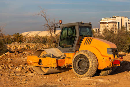 big heavy machinery in yellow colorの写真素材