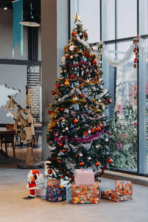 A decorated pine tree for Christmas. christmas treeの写真素材