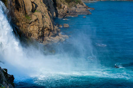 Turkey - Antalya Duden Waterfall. The place where the waterfall spills into the sea, the...