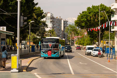 Antalya-Turkey, 04 23 2022: The bus used as a city public transportation vehicle in Antalya. public transportのeditorial素材