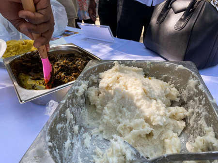 Cameroonian food Fufu, Eru and Garriの写真素材
