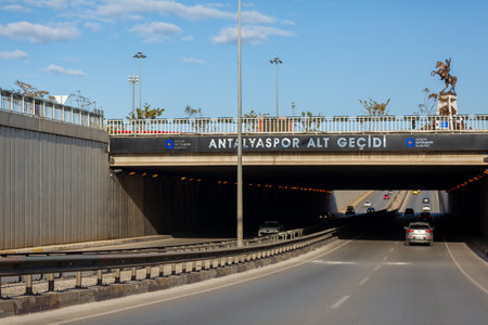 Antalya Turkey - 20 03 2022: City road signs in Turkey, Underpass