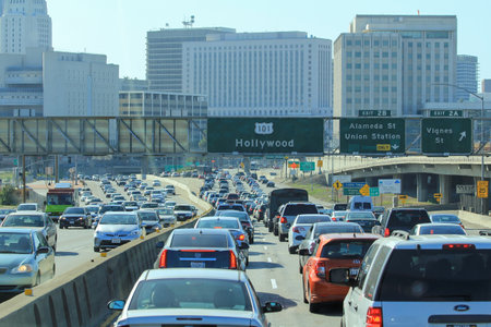 Los Angeles - USA - 03,16,2014: Los Angeles city roads and Hollywood road in USAのeditorial素材