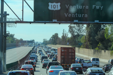Los Angeles - USA - 03,15,2014: Los Angeles city roads and Ventura road in USAのeditorial素材