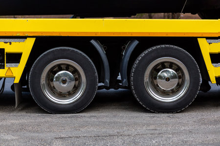 Big truck tire. Heavy vehicle axle.の写真素材