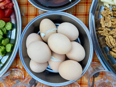 Boiled village eggs for breakfast in Turkey