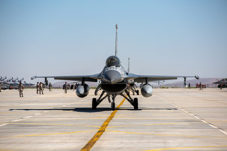 Konya, Turkey - 07 01 2021: Anatolian Eagle Air Force Exercise 2021 F16 Fighter jet in a taxiing...