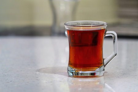 A glass of tea on the table IN Turkeyの写真素材