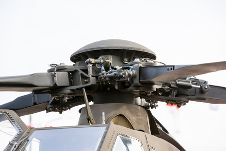 A modern helicopter details the propeller and engine. Helicopter rotor. The blades of a helicopter, parts of the helicopterの写真素材