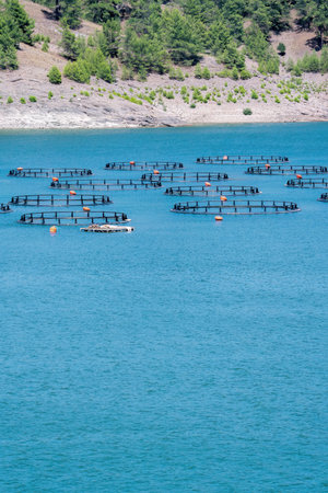 Fish farms built on the lake in Turkeyの写真素材