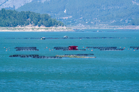 Fish farms built on the lake in Turkeyの写真素材