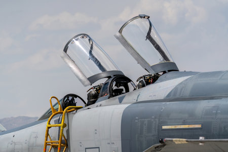 Open canopies of a fighter jetの写真素材