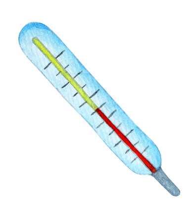 Medical thermometer. Glass thermometer for measuring human body temperature.Watercolor illustration...