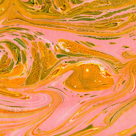 Unique handcrafted texture. Abstract pink, green and yellow spots. Beautifully drawn waves. Creative...