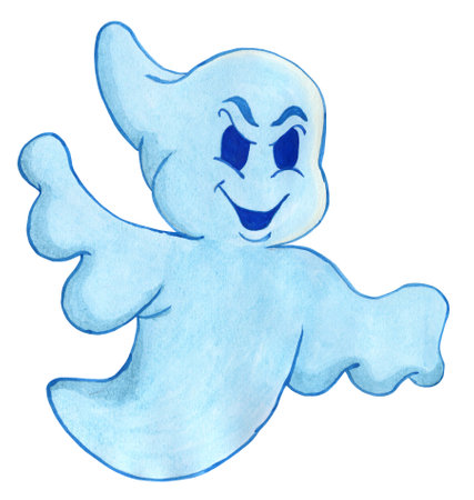 Halloween, Ghost with an evil look. A treat or a trick. Watercolor illustration isolated on white background.のイラスト素材