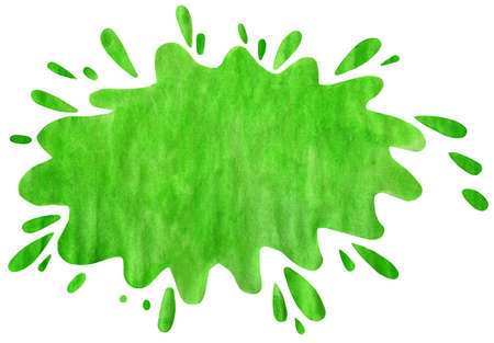Large green watercolor blot. Children's illustration. Isolated on white background. Drawn by hand.のイラスト素材