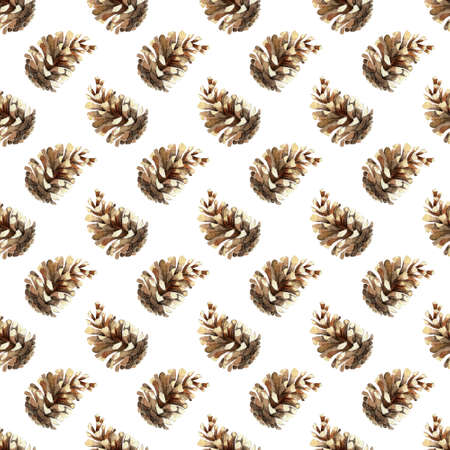 Watercolor botanical seamless pattern with pine cones. Hand painted winter holiday plants isolated...