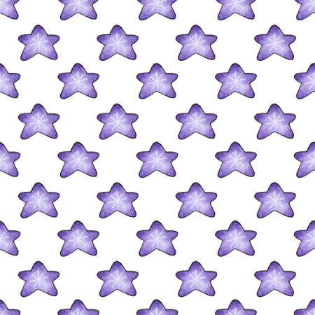 Watercolor illustration of a pattern of lilac celestial bodies. Seamless repeating background with hand drawn stars. Template for a space banner or poster. Elements of cosmonautics. Isolated over white background.のイラスト素材