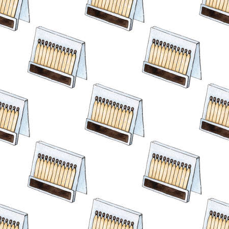 Watercolor illustration pattern of a match book full of red matches. Get the flame. Light the fire....