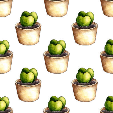 Watercolor illustration pattern home flower in the shape of a heart in a pot. It's perfect for postcards, posters, banners, invitations, greeting cards, prints. isolated on white background. Drawnのイラスト素材