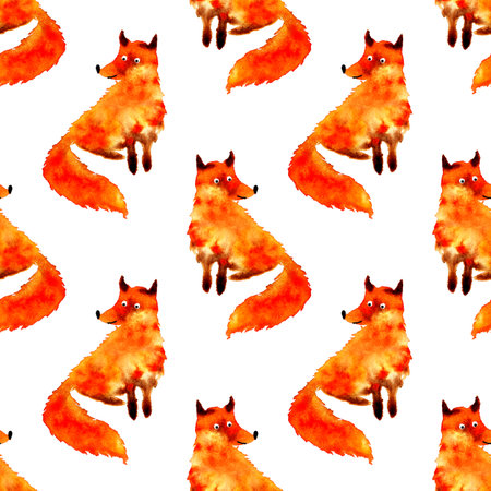 Watercolor illustration of an orange fox in the shape of a blot. watercolor spots. It's perfect for postcards, posters, banners, invitations, greeting cards, prints. isolated on white background.のイラスト素材