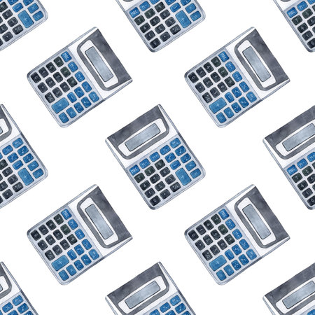 Watercolor pattern gray calculator for calculating numbers, mathematics, algebra. "Back to school" Student supplies for posters, posters, postcards, holiday decor. isolated on white background. Drawnのイラスト素材