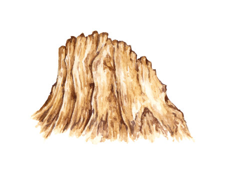 Watercolor illustration of mountain range landscape element. Natural scenery of the Rocky Mountains isolated on white. Background element for the design of gardens, landscapes, parks, forestsの写真素材