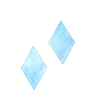 Two blue diamonds watercolor illustration set. Blue diamonds poster elements, geometric pattern isolated from background. Composition for posters, cards, banners, flyers, covers,の写真素材