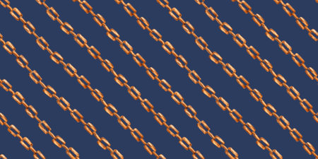 Gold chain with a thin diagonal weave pattern on a blue background watercolor illustration. Jewelry,...