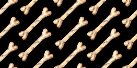 Bone pattern on black background watercolorの写真素材