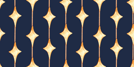 Stars and ropes, a seamless repeating pattern on a blue background. Hand-drawn watercolor...