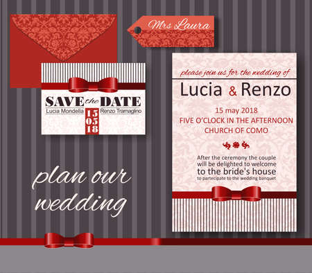 invitation for marriage, in red and pink tones with ribbonのイラスト素材