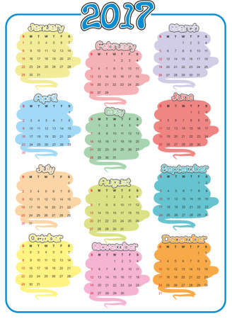 2017 calendar with months in colorful boxのイラスト素材