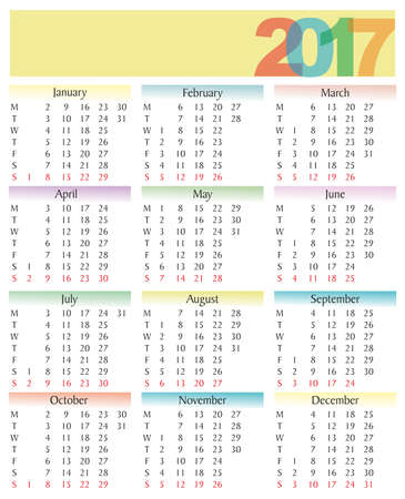 calendar 2017 simple pastel tonesのイラスト素材