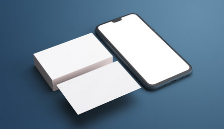 Business cards and phone for branding mockup. Stationery conceptの写真素材