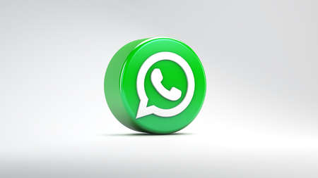 Valencia, Spain - March, 2021: WhatsApp icon isolated on a white background in 3D rendering. WhatsApp is an online social media network. Social media messaging appのeditorial素材