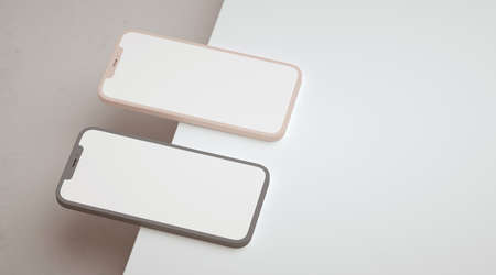 App look and feel presentation on two phones mockup blank screen and copy space. Application...
