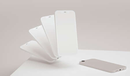 Phones mockup blank screen with copy space for app design presentation in 3D rendering. Application interface and minimalist web design conceptの写真素材