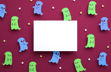 Happy Halloween card mockup with ghosts background in 3D rendering. Halloween party blank flyer templateの写真素材