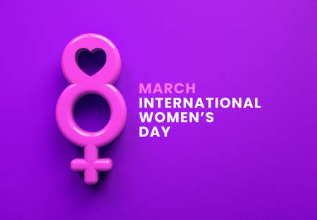 Womens Day icon social media post with March 8 and female symbol on purple background in 3D...