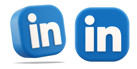 Valencia, Spain - November, 2022: LinkedIn isolated app icon on white background, cut out symbol in 3D rendering. LinkedIn business social networking and employment platformのeditorial素材