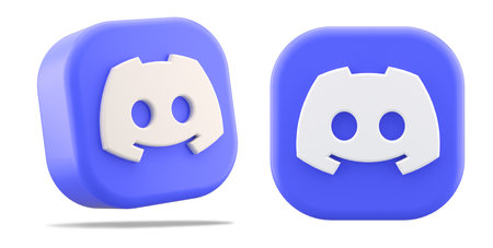 Valencia, Spain - November, 2022: Discord isolated  purple icon on white background, cut out symbol in 3D rendering. Discord is a social platform for the creation of chat serversのeditorial素材