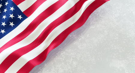 A detailed close-up of the American flag waving, showing the stars and stripes with copy space...