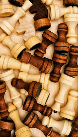 Chess pieces close-up. Black and white figures of different designations. Board game.の写真素材