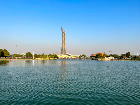 Lake Aspire Zone Park in Doha Qatarの写真素材