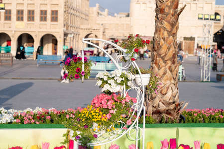 Doha, Qatar- February 2021: Flower Festival at the Souq Waqifの写真素材