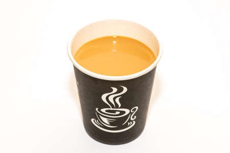 Cup of English tea with milk. Still life.の写真素材