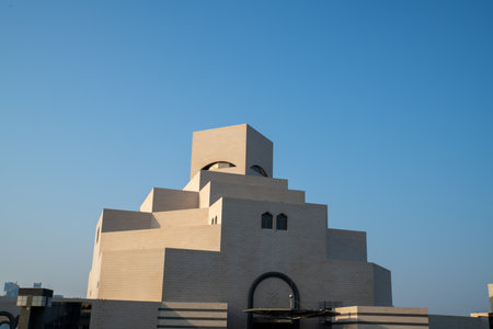 Doha, Qatar - October 2021: The entrance to the Museum of Islamic Art on the Doha Corniche.のeditorial素材