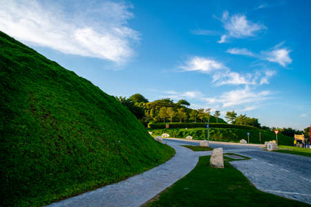 Doha, Qatar - December 17. 2021.Katara Green Hills - park in Qatar