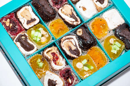 Oriental Sweets. Traditional Turkish Delight Close-up.の写真素材
